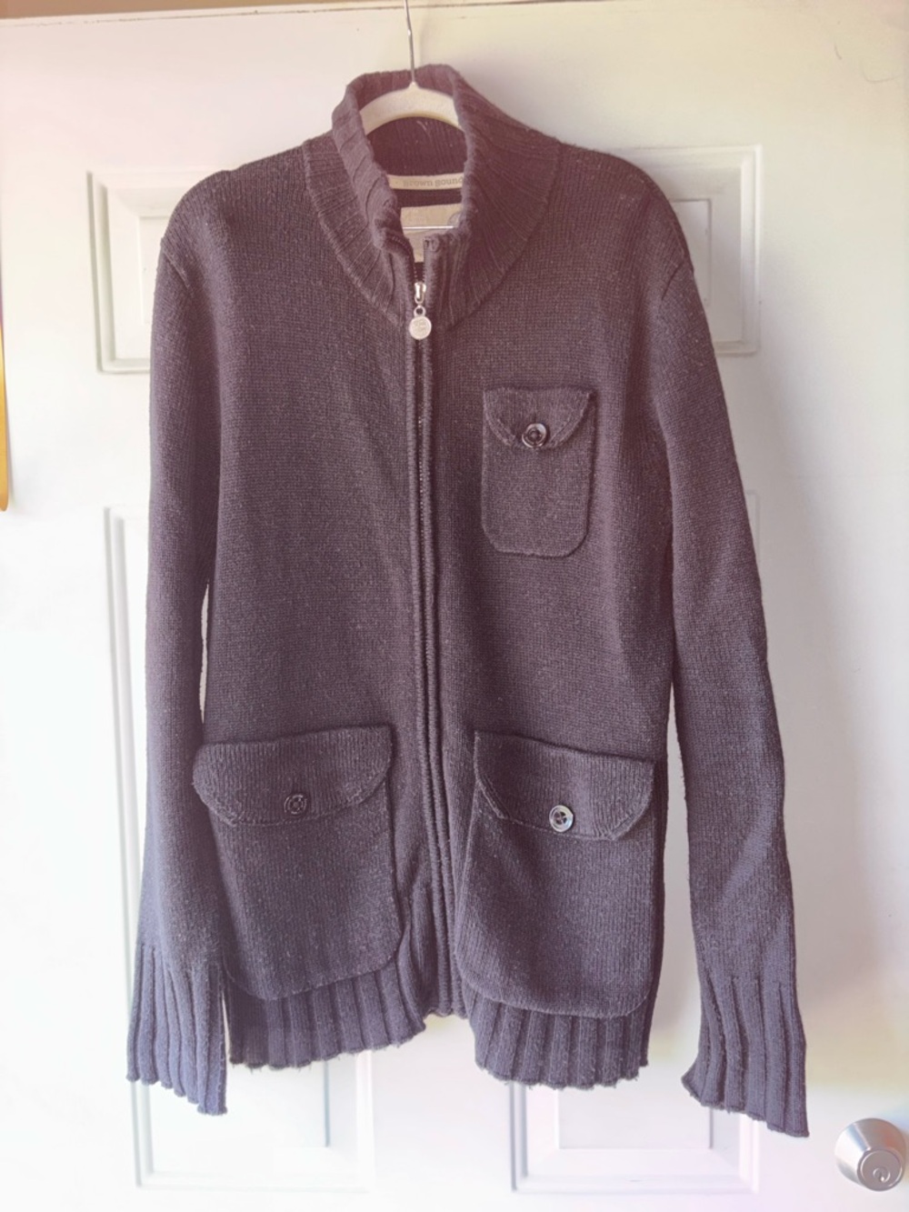 Brown Sound Y2K black wool full zip cardigan size L